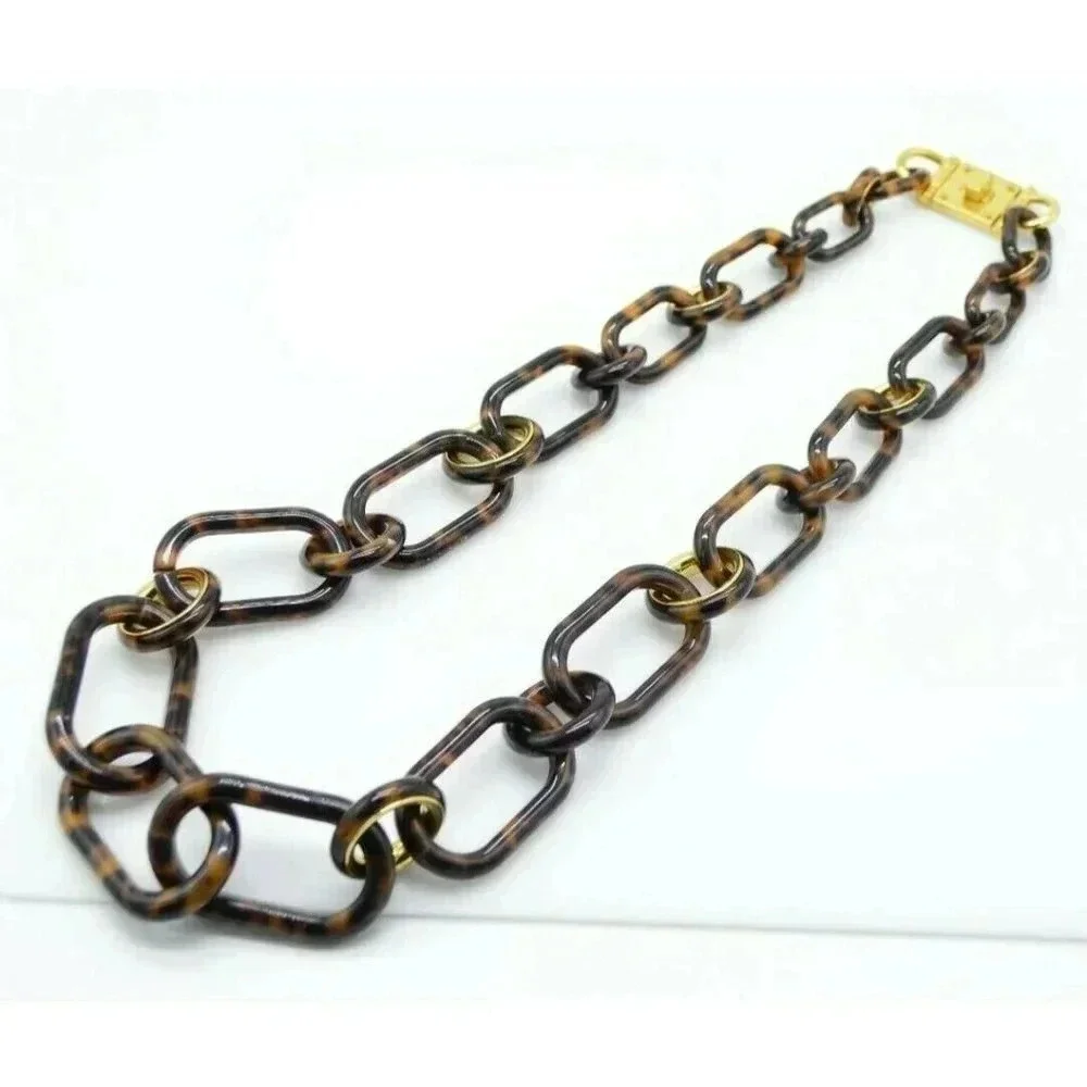 MICHAEL KORS Faux Tortoise Resin Graduated Chain Link Necklace